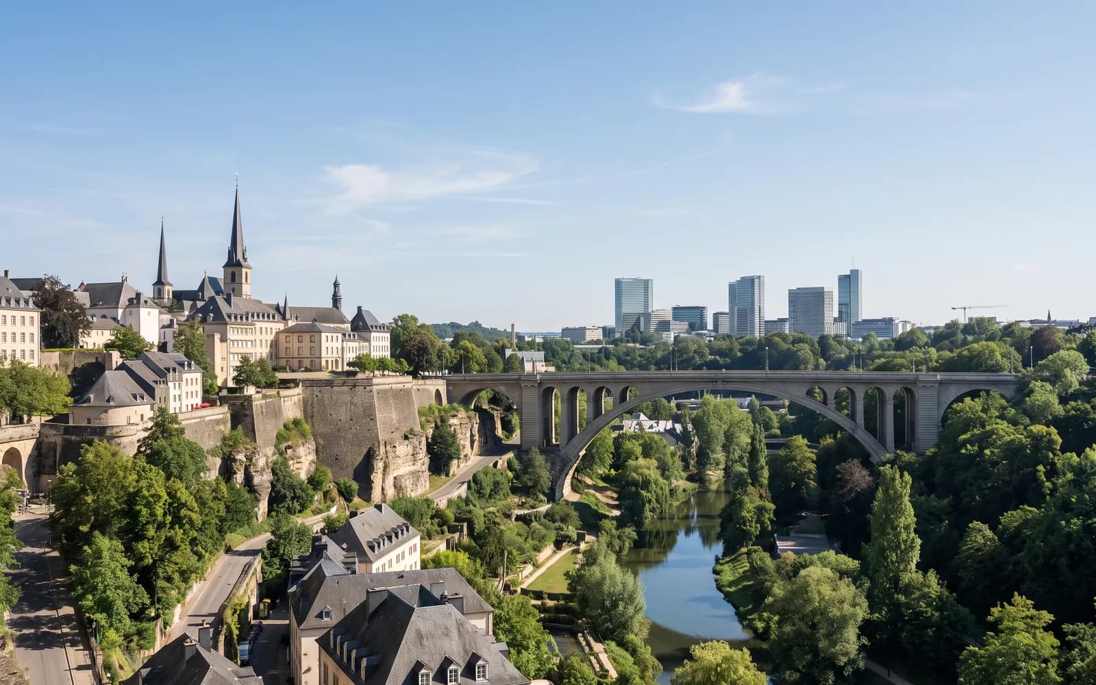 The Luxembourg skyline in clear daytime light