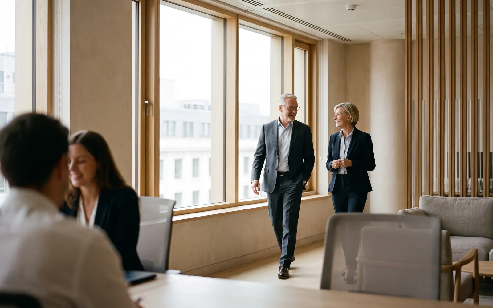 A senior executive looking out over the Luxembourg skyline
